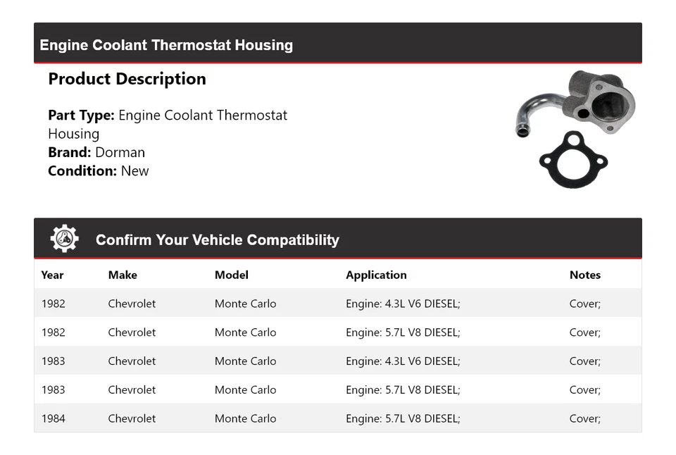 Carcasa termostato refrigerante motor Chevrolet Monte Carlo Dorman 1982-1984 Foto 2 de 4