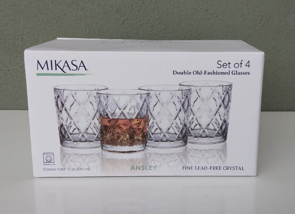 MIKASA ANSLEY 10oz CRYSTAL DOUBLE OLD FASHIONED TUMBLERS SET OF 4