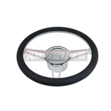 14"Black Leather Camaro Impala Nova Hot Rod Steering Wheel Horn Adapter Chevy GM