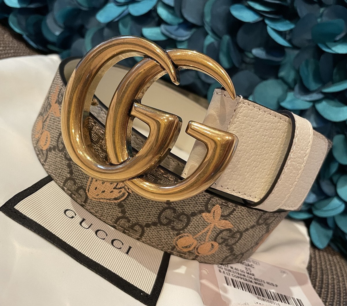 NWT Gucci GG Supreme White Leather belt. Size 85/34 Style  display picture 1