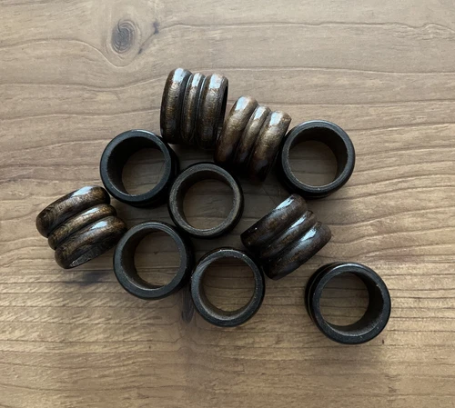 Set of 10 Vintage Wood Napkin Rings Dark Brown Wooden Napkin Holder Rings