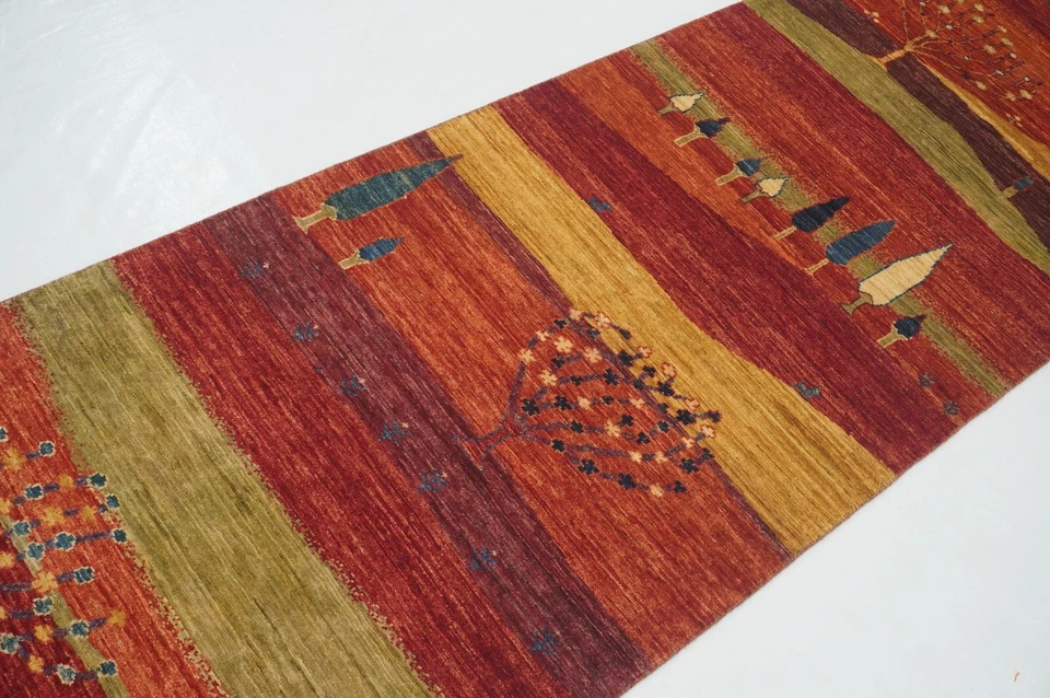 3 x 13 ft Red Landscape Tree of Life Gabbeh Afghan Hand knotted Runner Rug - Image 3 of 4