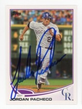 SIGNED BASEBALL CARD AUTO TOPPS 2013 JORDAN PACHECO #186 COLORADO ROCKIES