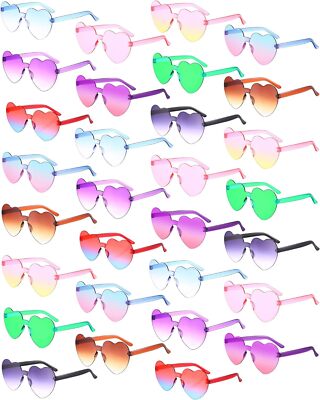 Yunsailing 30 Pcs Heart Shape Sunglasses Rimless Glasses Gradient Color 