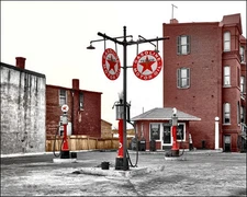 Texaco Gas Station #2 Photo 8X10 - Pumps 1925 COLORIZED