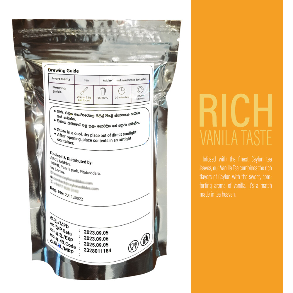 Vanilla Flavored Black Tea Premium Blend Loose Leaf