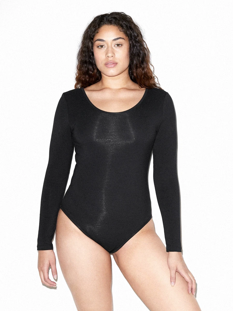 American Apparel Cotton Spandex Long Sleeve Double U-Neck Bodysuit- Black,  XL