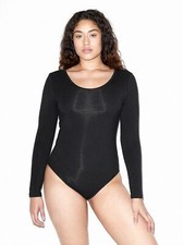 American Apparel Cotton Spandex Long Sleeve Double U-Neck Bodysuit- Black, XL