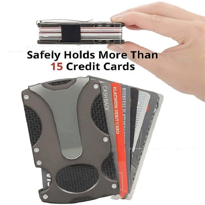 Tactical Wallet Carbon Fiber Money Clip RFID Blocking ID Credit Card Holder - Image 4 of 4