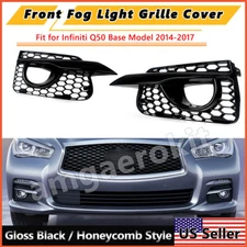 Gloss Black Front Bumper Fog Light Cover Grille For Infiniti Q50 Base 2014-2017