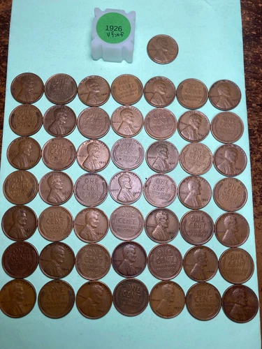 1926 LINCOLN WHEAT CENT PENNY ROLL, all coins "very fine/extremely fine" grade