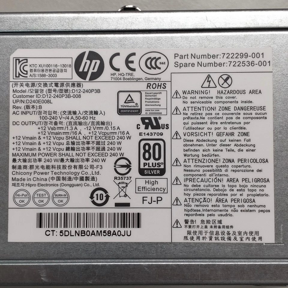 HP ProDesk 400 G1 G2 SFF 240W Power Supply D12-240P3B 722299-001 722536-001 - Image 2 of 4