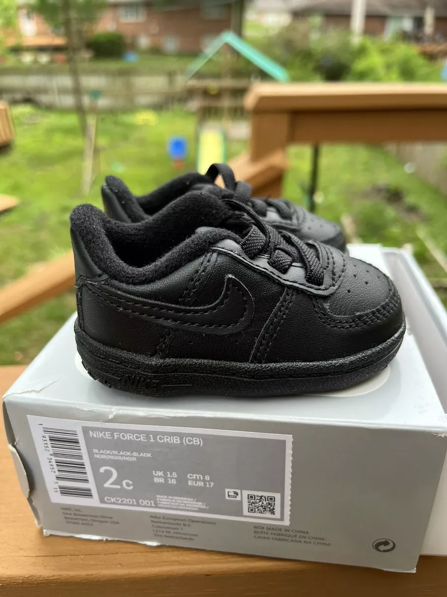 Nike Air Force 1 Crib Shoes Soft Bottom Baby Size 2C Triple Black OG Leather