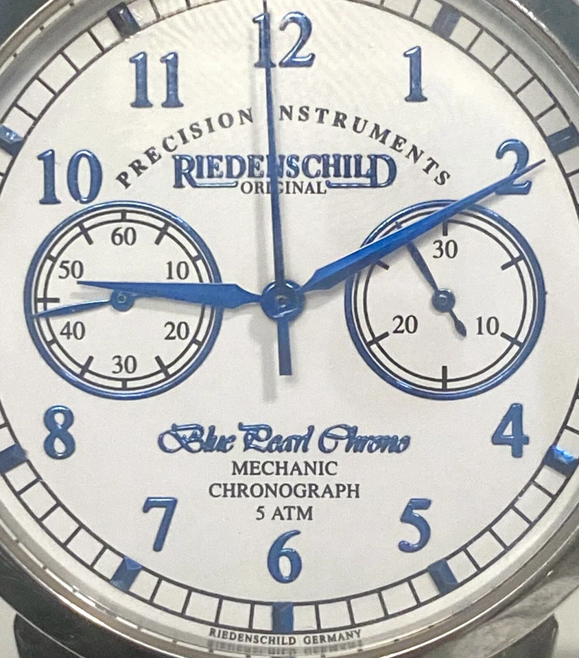 "Reloj pulsera RIEDENSCHILD 40mm AZUL PERLA | Cronógrafo mecánico | Plateado 7.5""" Foto 4 de 4