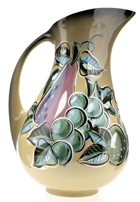 Sasha Brastoff Pottery Ceramic Pitcher Artist Signed 12in 3.5lbs Chipped Used