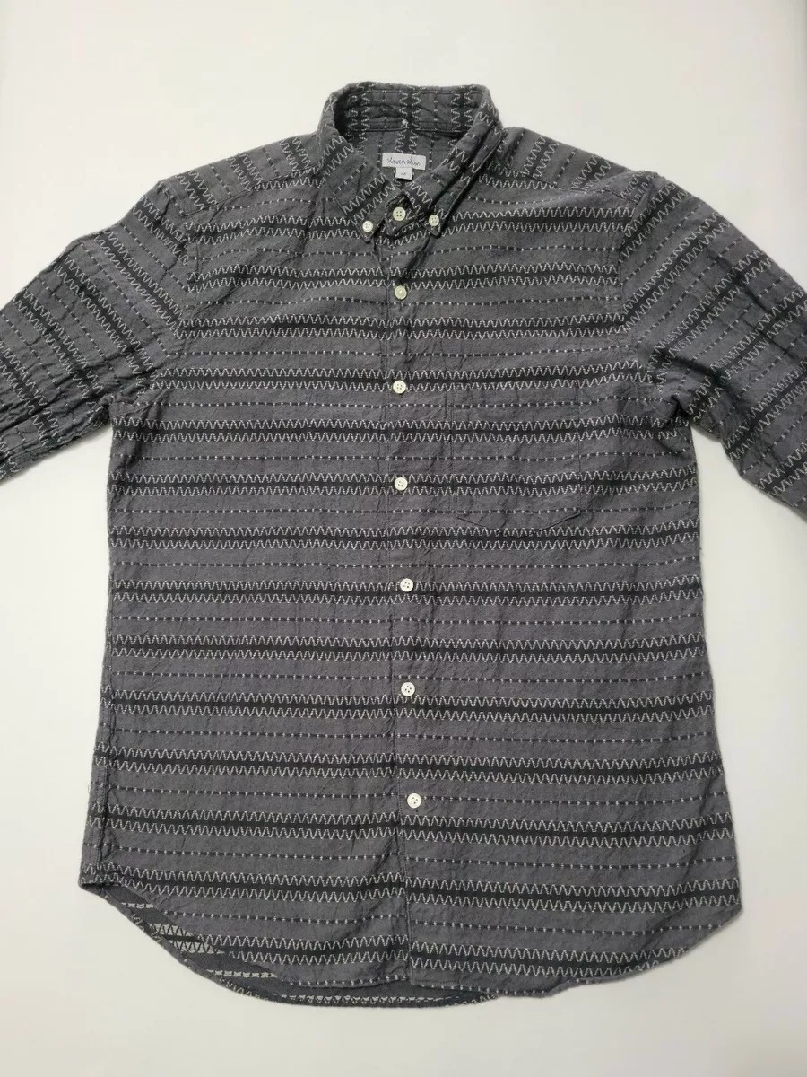 Steven Alan Mens Medium Gray Striped Geometric Button Down Long Sleeve Shirt