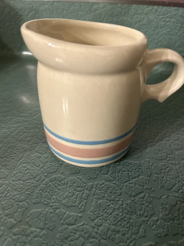 McCoy Pottery 6oz Creamer Pitcher #1414 Blue & Pink Stripes