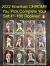 2022 Bowman Chrome Baseball Rookies & Base You Pick Complete Your Set #1-100 QTY