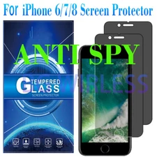 2 Pack For iPhone 8 / 7 /6/Plus Anti-Spy Privacy Tempered Glass Screen Protector