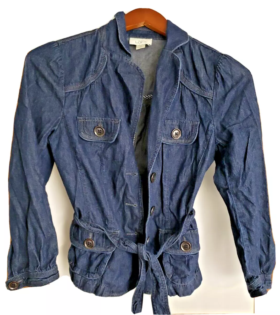 Ann Taylor Loft Dark Blue Denim Jacket with belt 3 Button 4