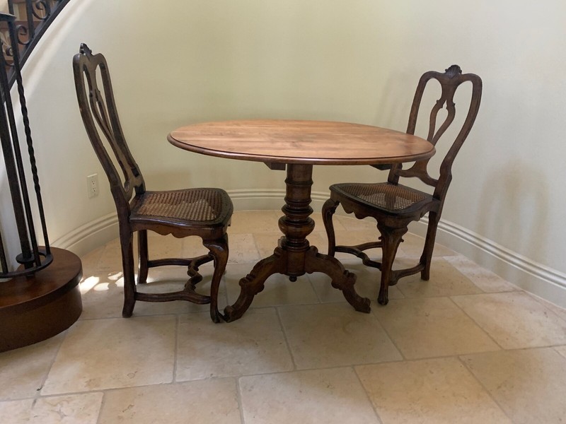 French Wine Tasting ENTRY TABLE AND PAIR OF CHAIRS CHERRY WOOD ANTIQUE