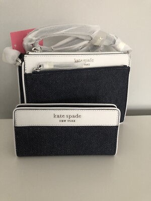 Kate spade denim back pack with matching wallet Kate Spade Bitsy Leather ID Card Holder, Crosshatched Dusty  main image 3