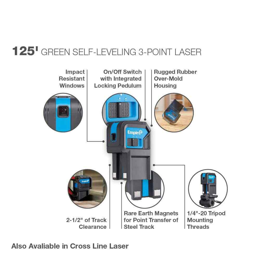 Empire 125-ft Magnetic 3-Point Green Laser Level with ±1/4" Accuracy