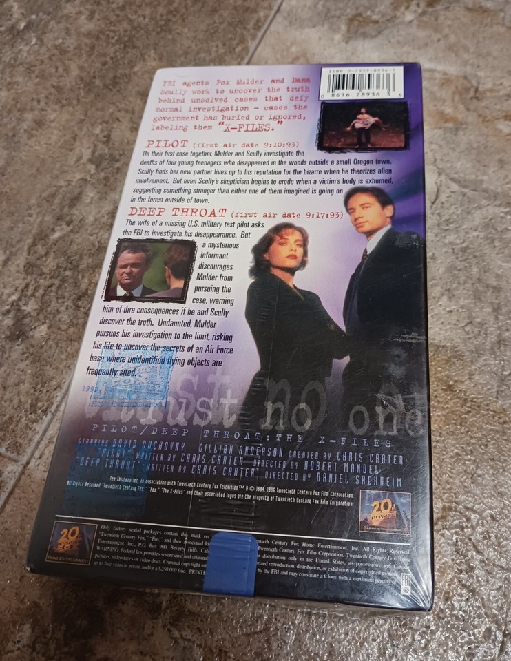 1996 Vintage X-Files Season 1 Pilot & Deep Throat TV Show Unplayed VHS ...