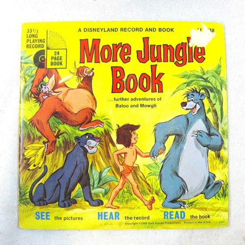 MORE JUNGLE BOOK 1969 Disney 7 inch LP Vinyl Record Music Song & Read Story Book