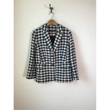 Talbots Navy and White Houndstooth Wool Tweed Blazer with Rainbow Speckles