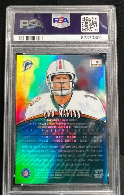 1998 TOPPS FINEST DAN MARINO NO-PEEL REFRACTOR #170 PSA9 MINT---STUNNING CARD view 2