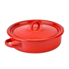 STPGOODS Red Enamel Casserole Low Lidded Baking Pan