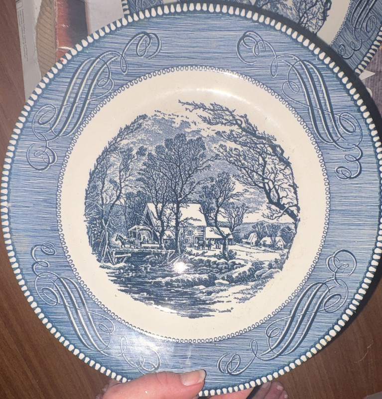 Royal Currier & Ives The Old Grist Mill Blue White Ceramic Dinner Plate