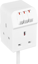 Three Socket Extension Lead with Individual Switches, White