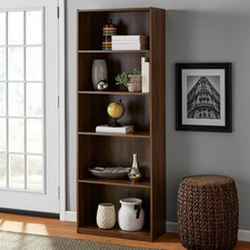 Mainstays 5-Shelf Bookcase with Adjustable Shelves, Canyon Walnut NEW