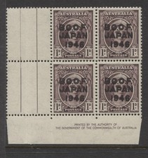 B.C.O.F. - 1946 1d CORNER GUTTER  IMPRINT BLOCK OF 4 UM(MNH)  SG.J2 (REF.H6)