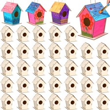 24 Pcs 6.3'' Wooden Bird Houses Kits Bulk for Kids to Build DIY Unfinished Wo...