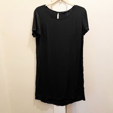 Quince Silk T-Shirt Dress Small Black Mini High Low Short Sleeve Classic Casual