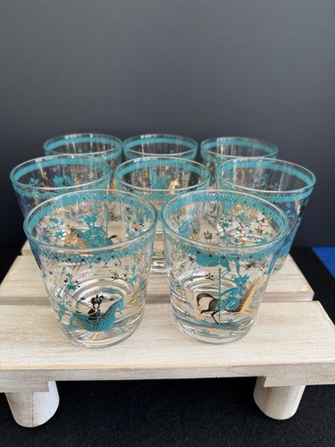 VTG MCM Cera Persian Polo Riders Barware Set of 8