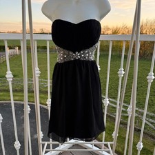 Cotton Club Embellished Cocktail Dress | UK 12 | Black Chiffon