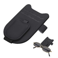 1 Pcs Sunglass Holder for Car Visor Magnetic Leather Glasses Holder,Black