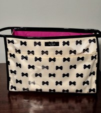 Kate Spade Tuxedo Bow Heddy Blk Pink Cosmetic Bag Zip Closure Vtg Very Nice 
