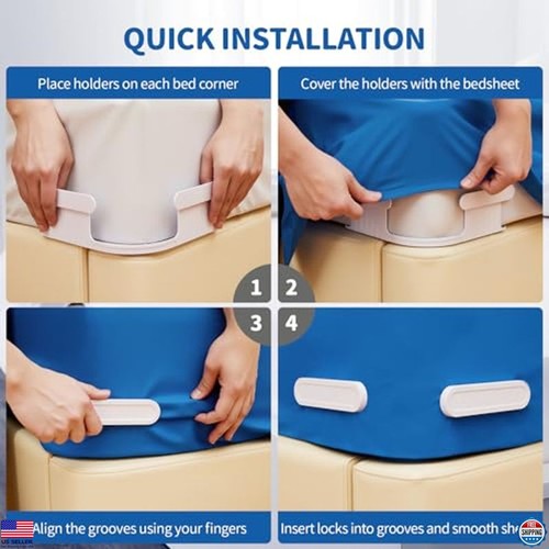 Heavy Duty Bed Sheet Holder Clips with Lock Strips, Easy Installation, White - Picture 6 of 7