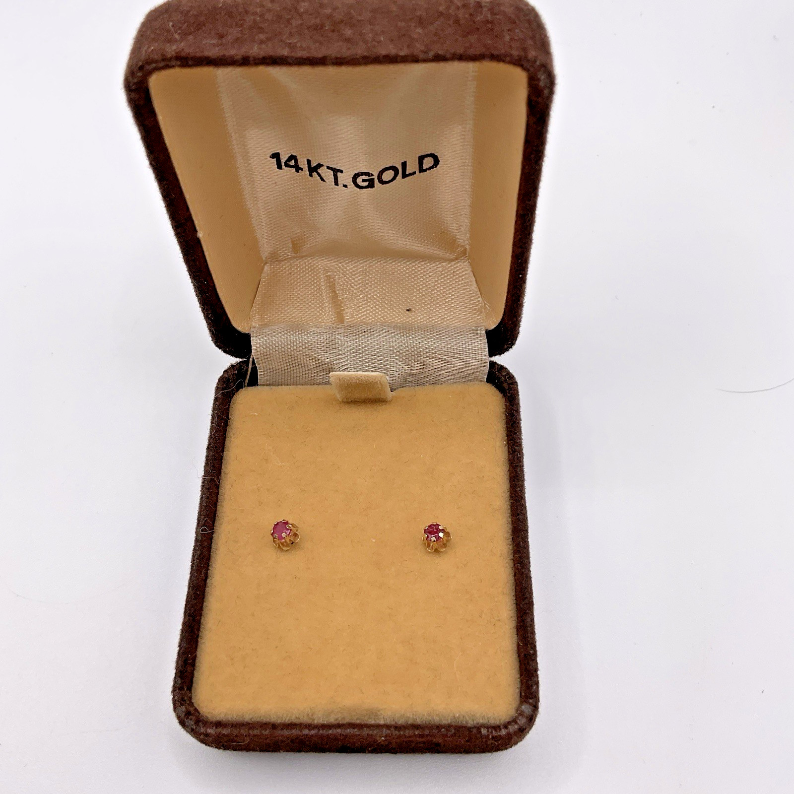 Vintage Ruby Stud Earrings Solid 14k Yellow Gold … - image 3