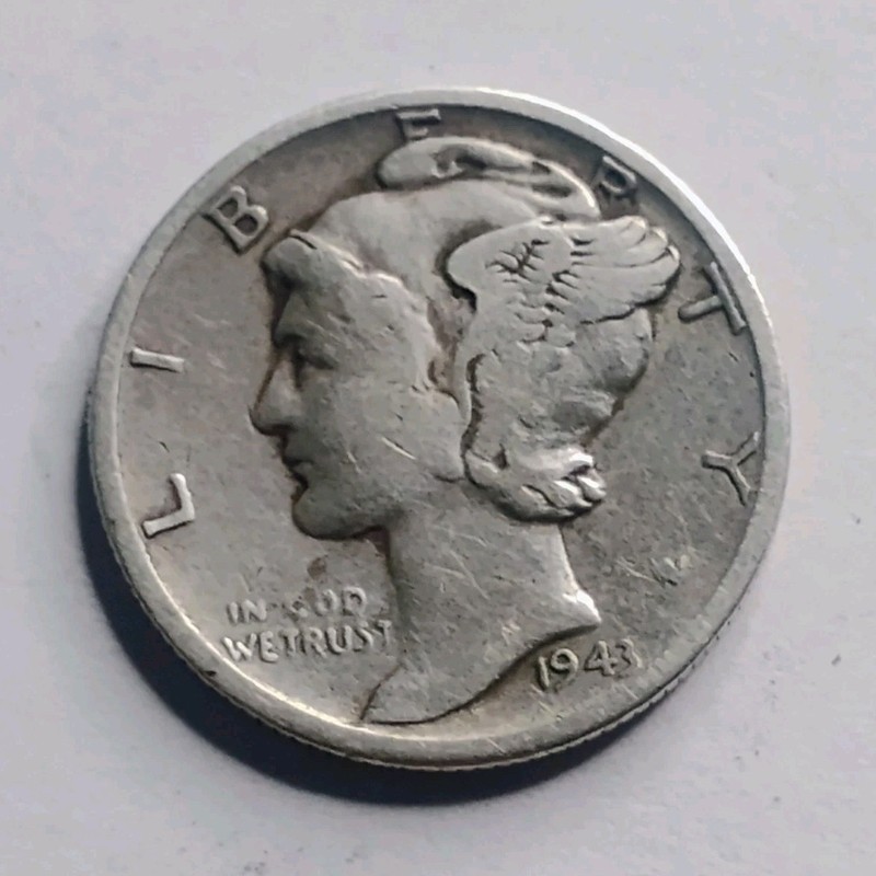 1943-S Mercury (Winged Liberty Head) Dime 10C Business Strike 90% Silver