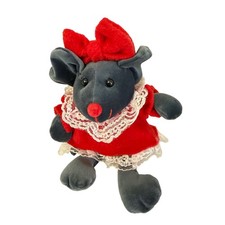 MTY International Plush Mouse Unisex Small Grey Red Dress Lace Bow Vintage 90s
