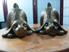 FABULOUS VINTAGE PAIR GOLD TONE METAL PUPPY BOOKENDS  5 x 6.5 x 4.3 INCHES — photo 10