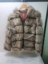 Vintage Sears Fur Coat Size 16 Style 732 Hooded Leather Animal D3