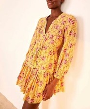 NEW Farm Rio Banana Sunshine Cotton Mini Dress Yellow Floral Sz S [jb]
