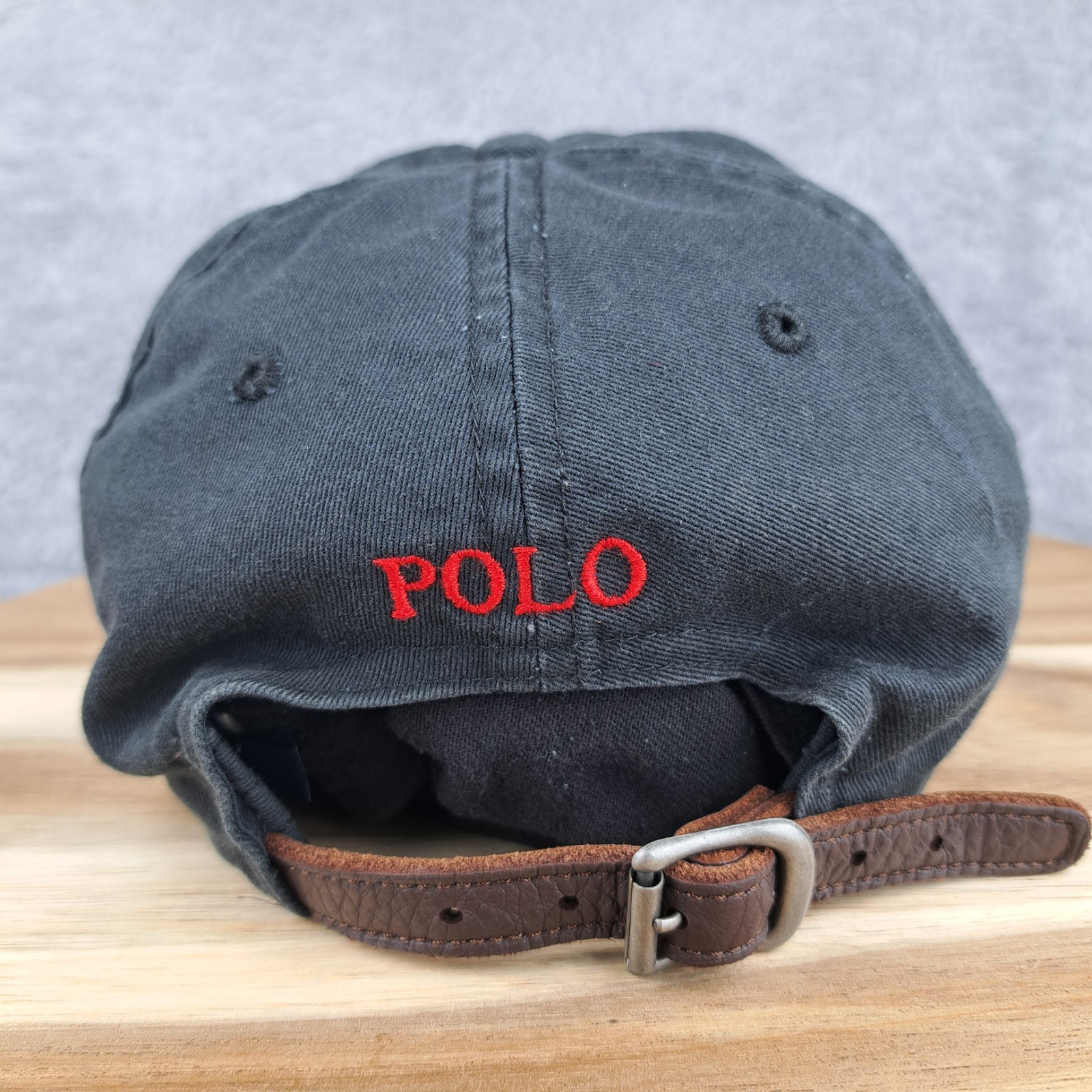 Cappello vintage Polo Ralph Lauren berretto pelle strapback nero rosso piccolo pony casual